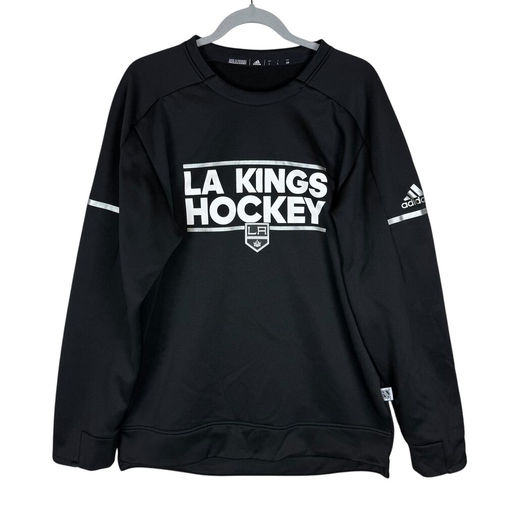 Adidas Sweatshirt Los Angeles Kings Men L Black Fleece Lined Long Sleeve Hockey‎